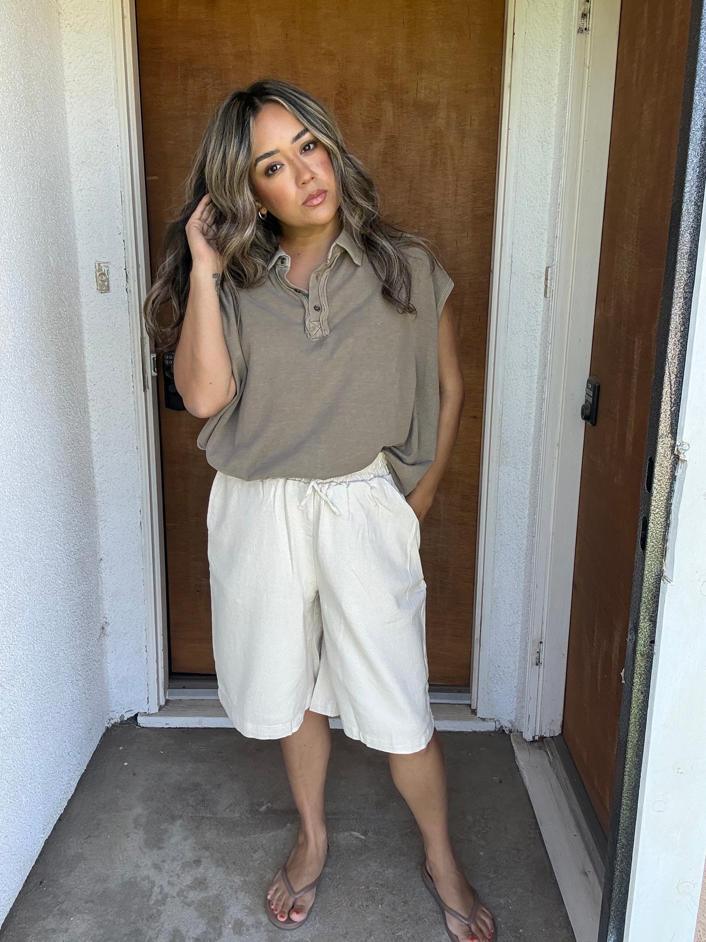 Gianna Oversized Polo Tee- Mocha