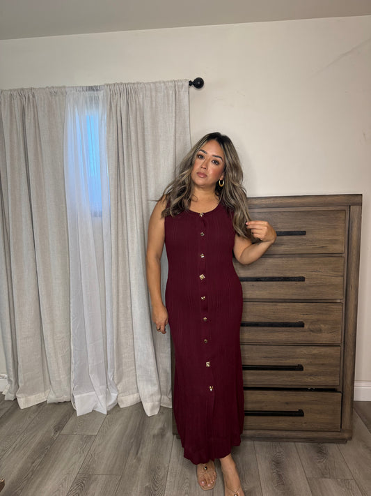 Elora Fitted Midi Dress- Burgundy