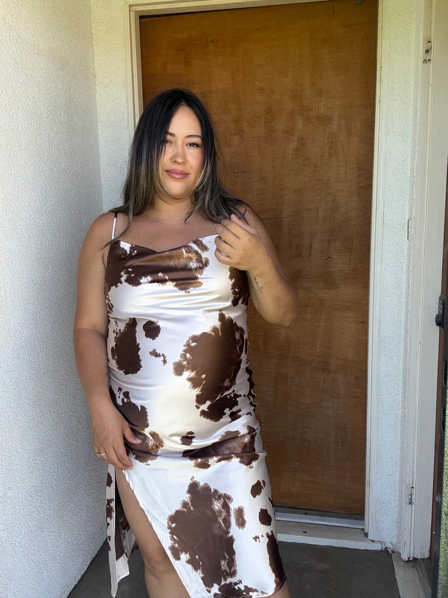 Jameson Satin Slip Dress Cowprint