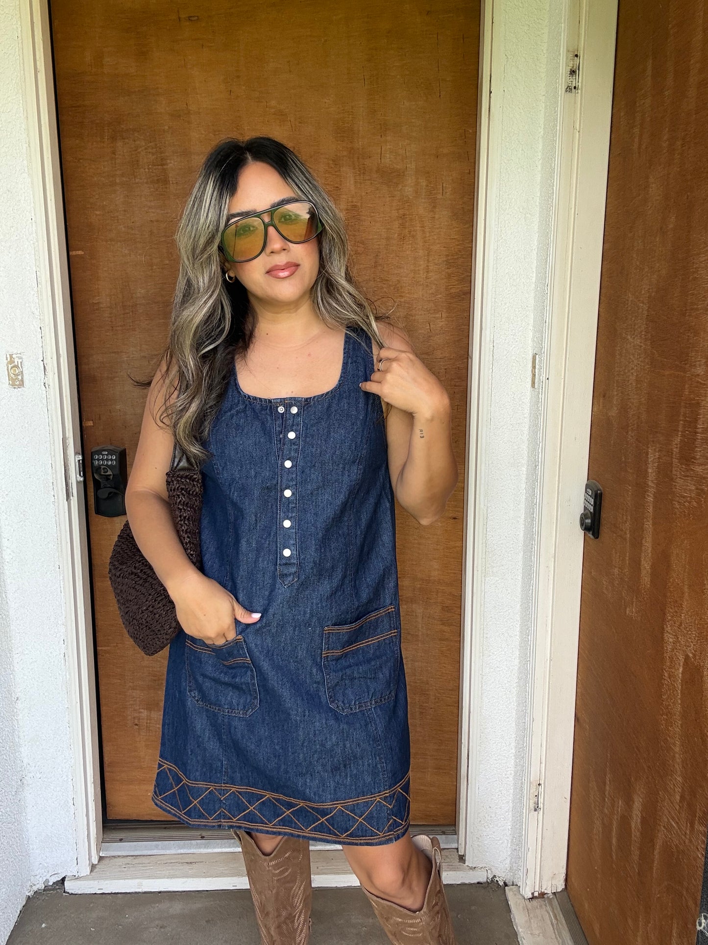 Indigo Denim Embroidered Dress