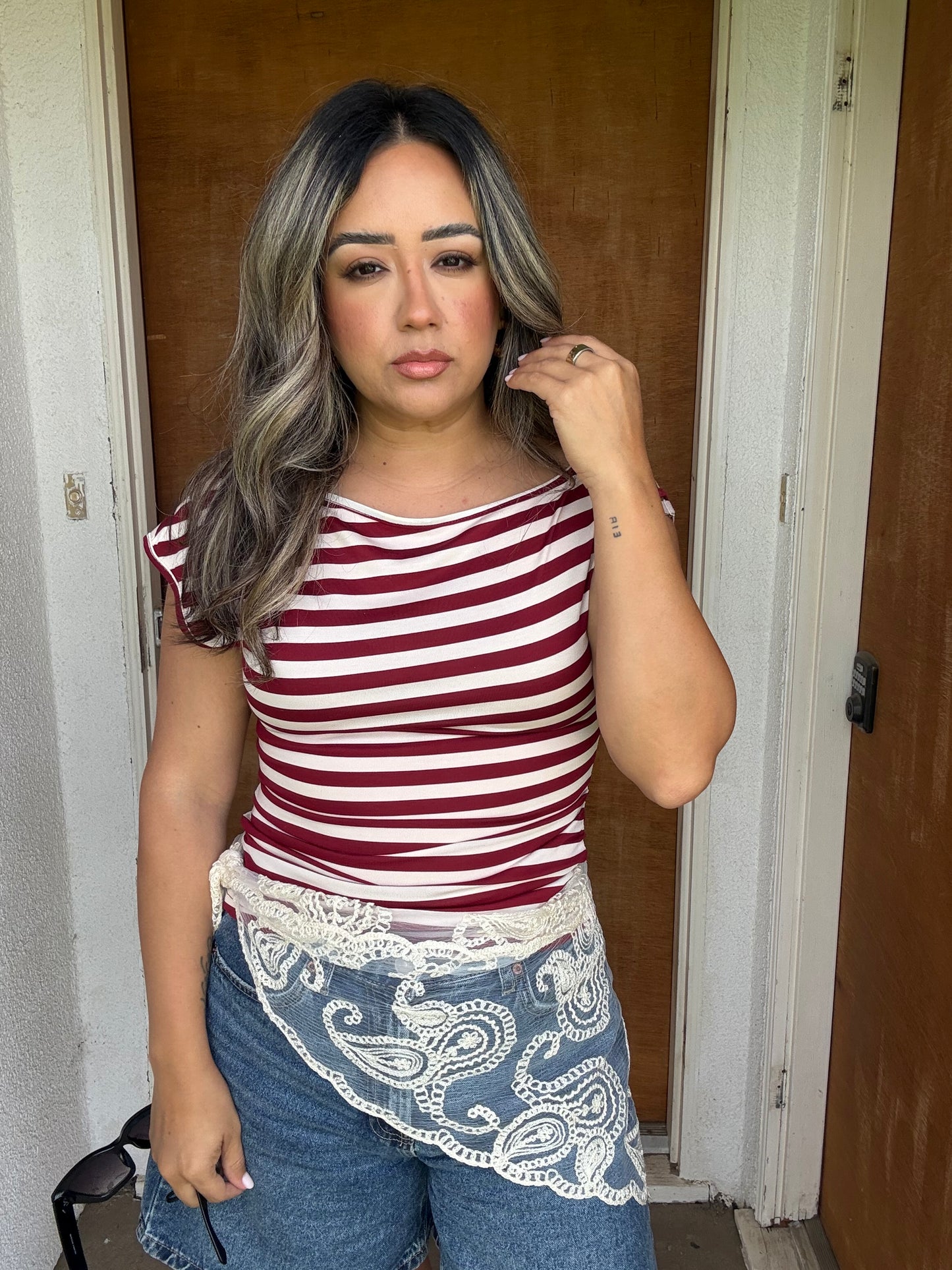 Summer Staple Striped Top- Burgundy