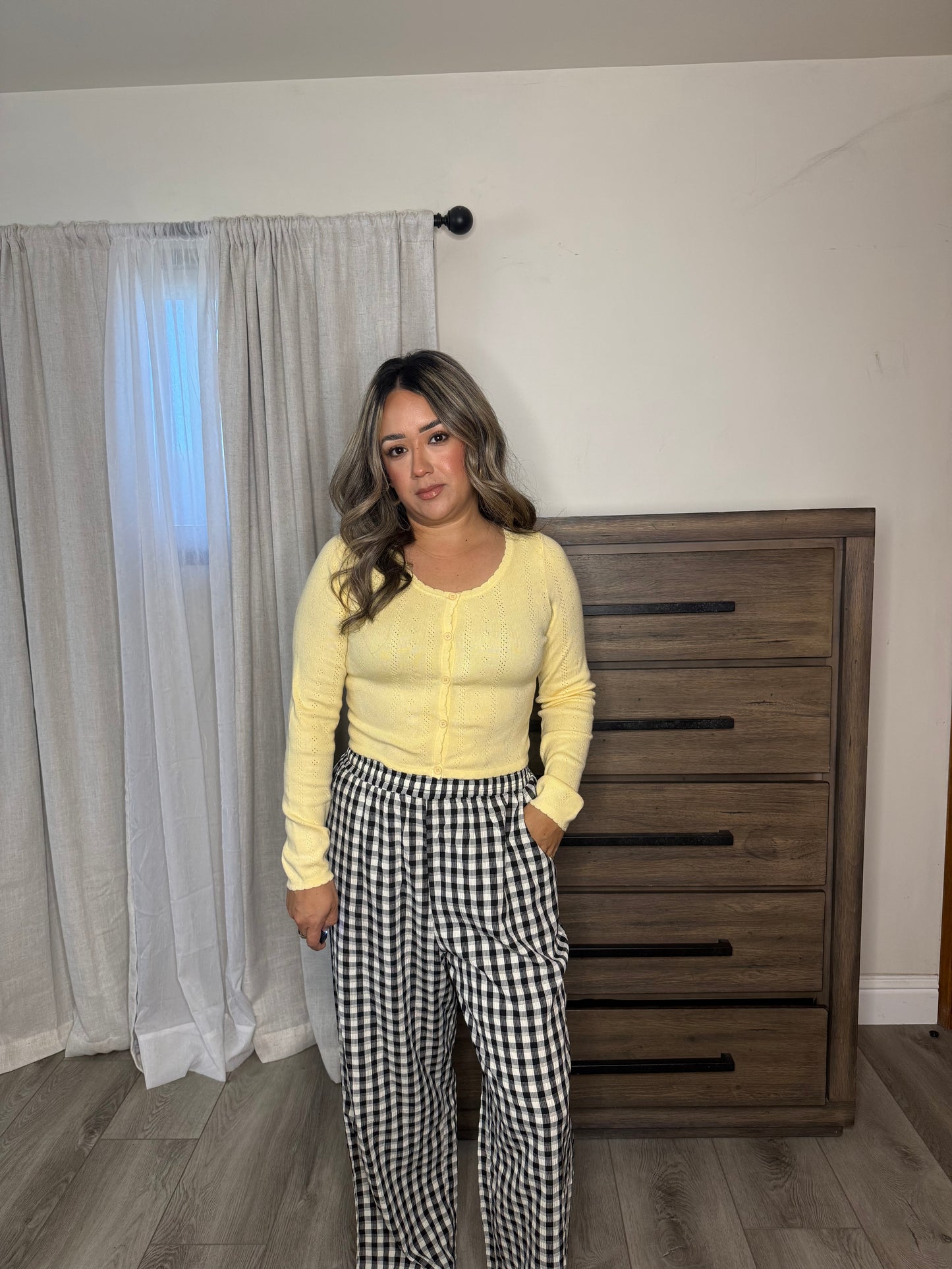 Alana Pointelle Long Sleeve Top- Yellow