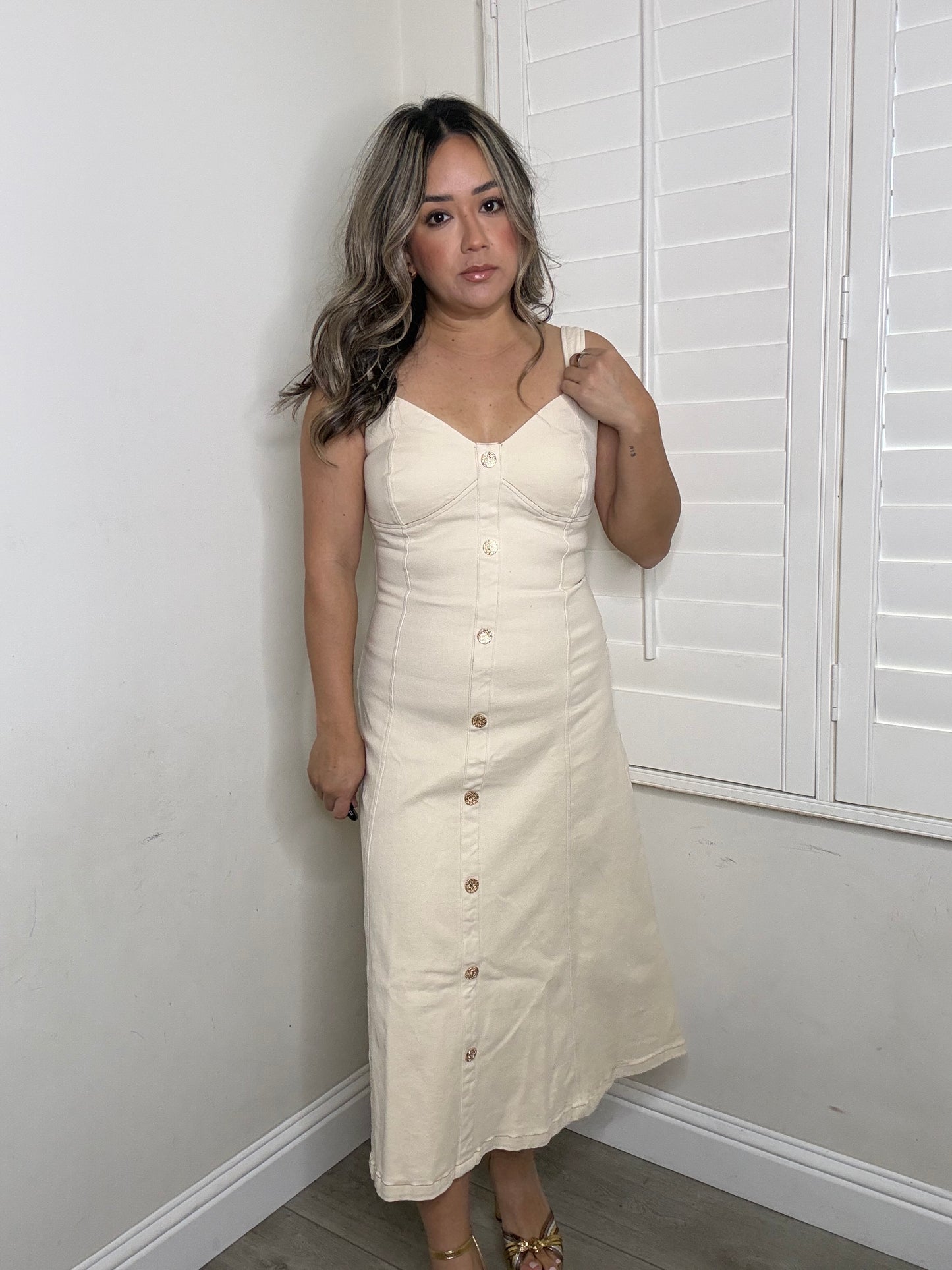 Millie Denim Button Down Dress- Cream