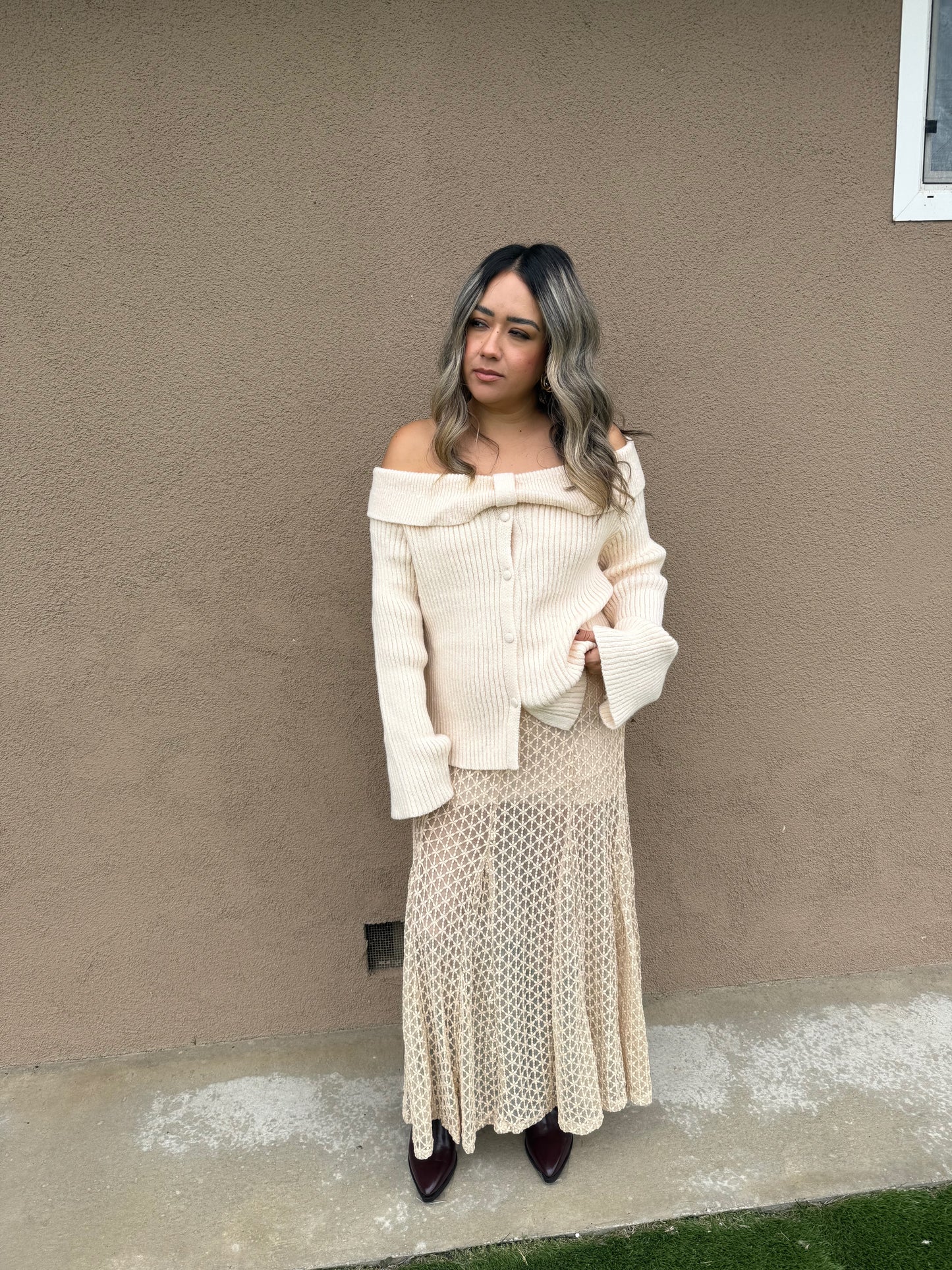 Champagne Sheer Floral Maxi Skirt