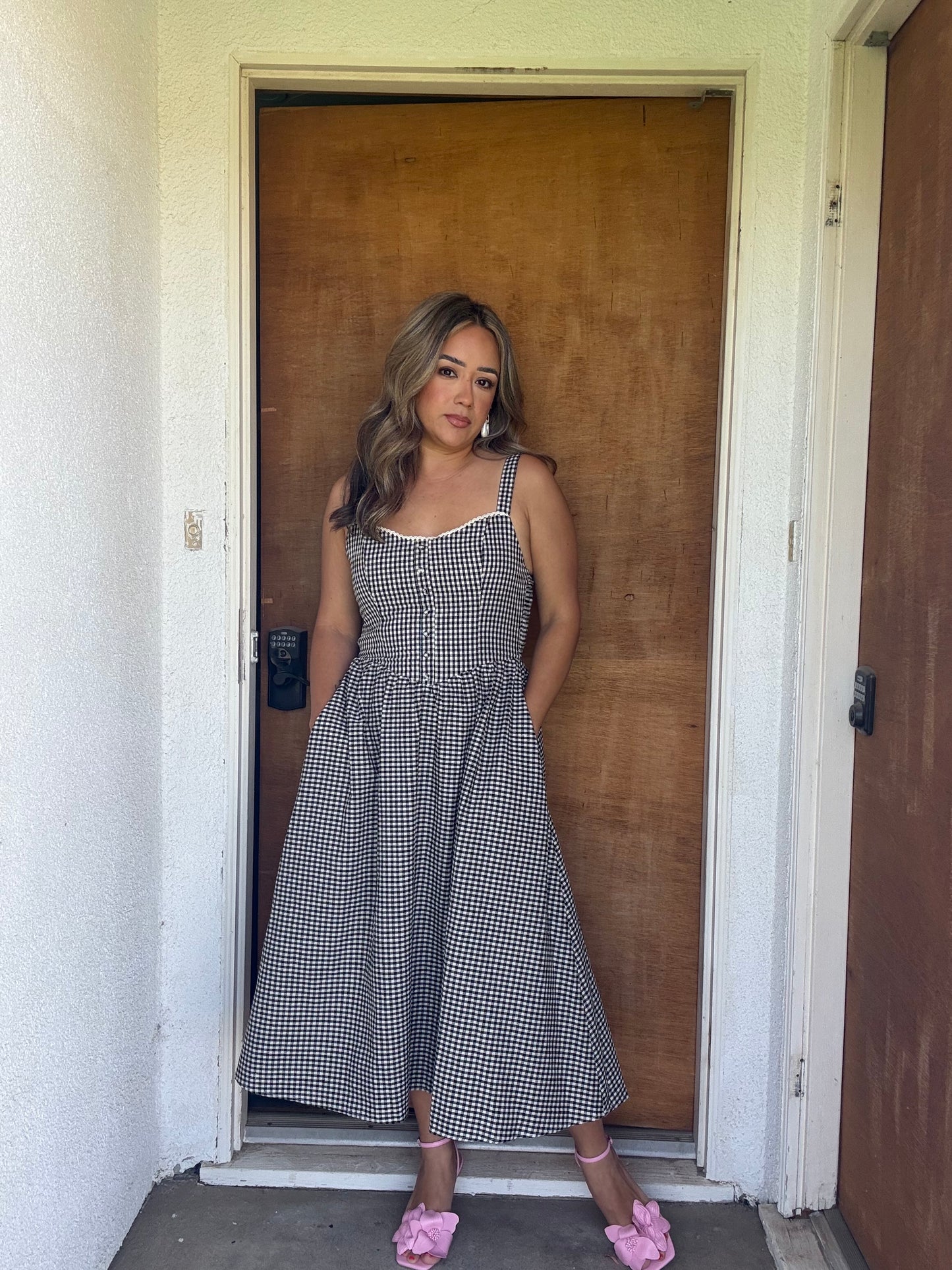 Rhode Island Midi Gingham Dress- Black/White