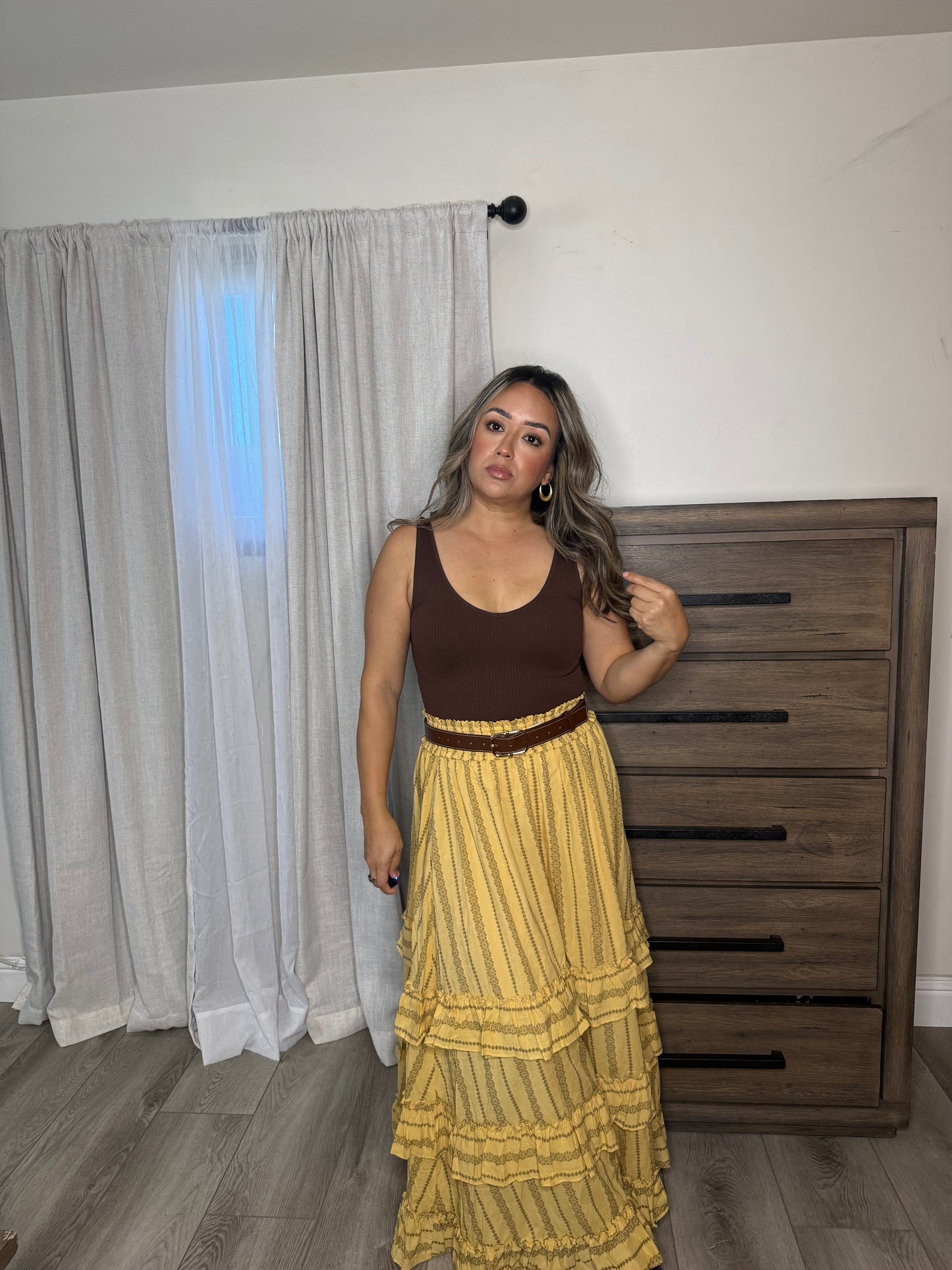 Alma Mia Tiered Maxi Skirt- Yellow