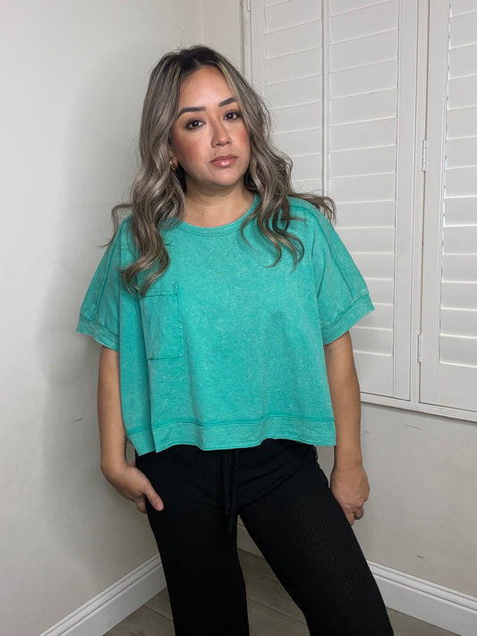 Kai Oversized Cropped Tee- Washed Seafoam