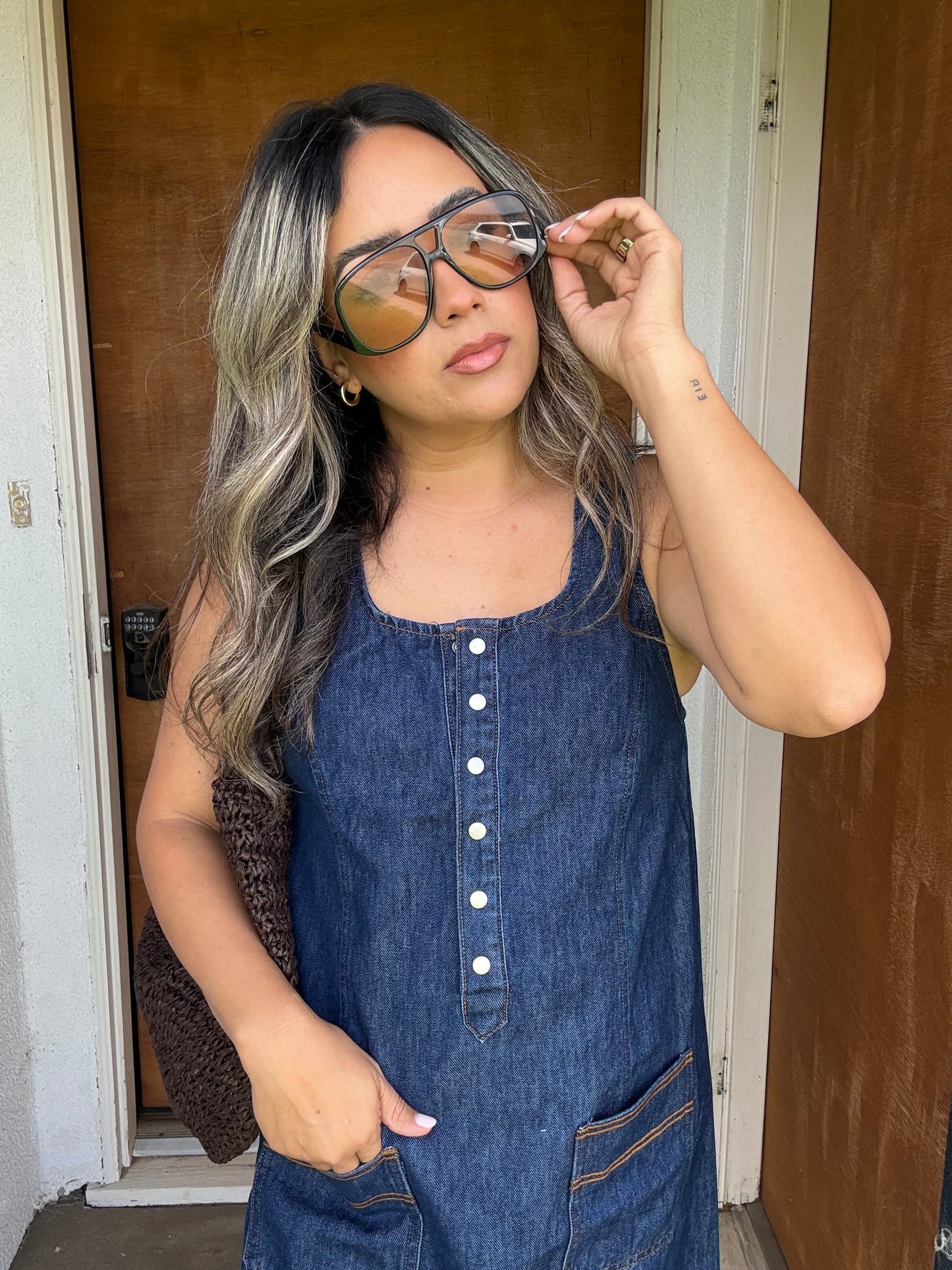 Indigo Denim Embroidered Dress