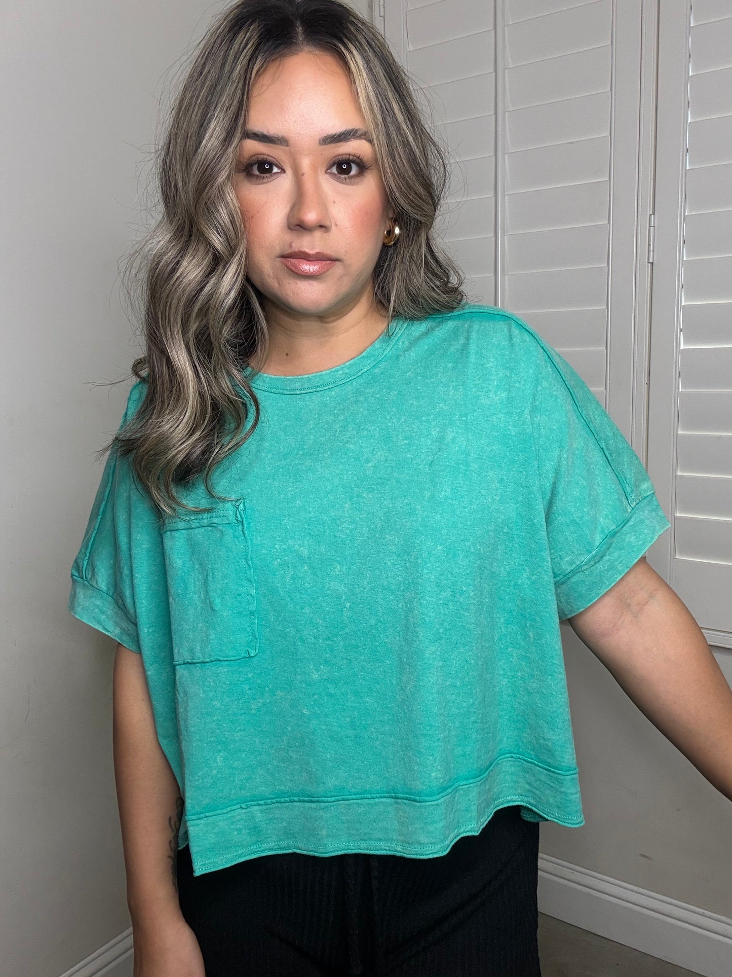 Kai Oversized Cropped Tee- Washed Seafoam