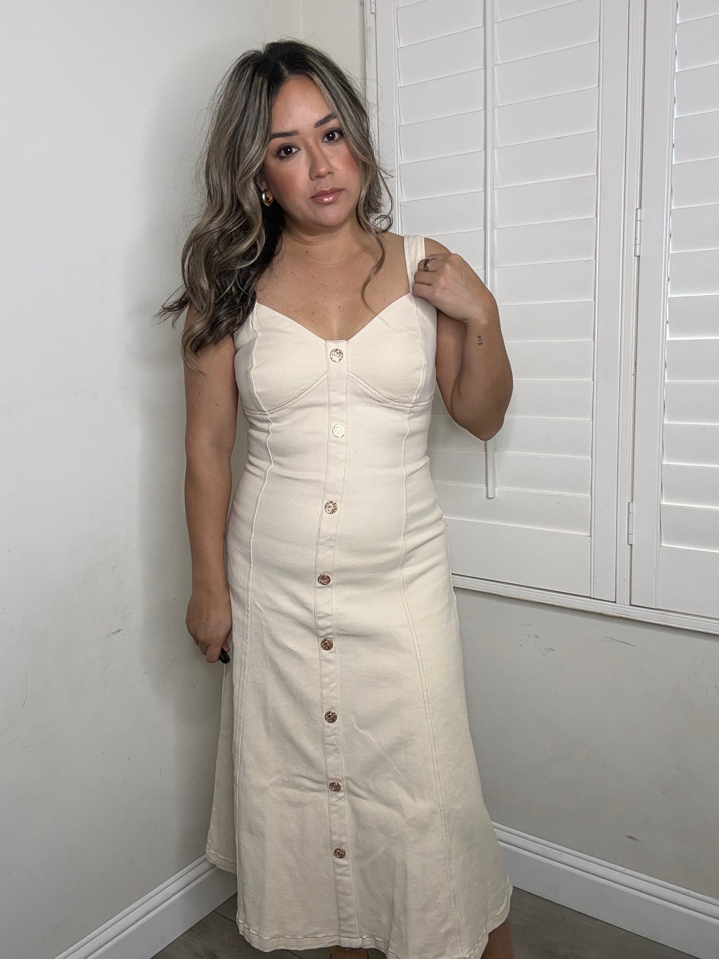 Millie Denim Button Down Dress- Cream