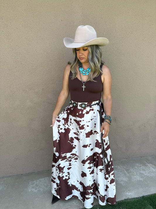 Kamila Long Satin Belted Skirt