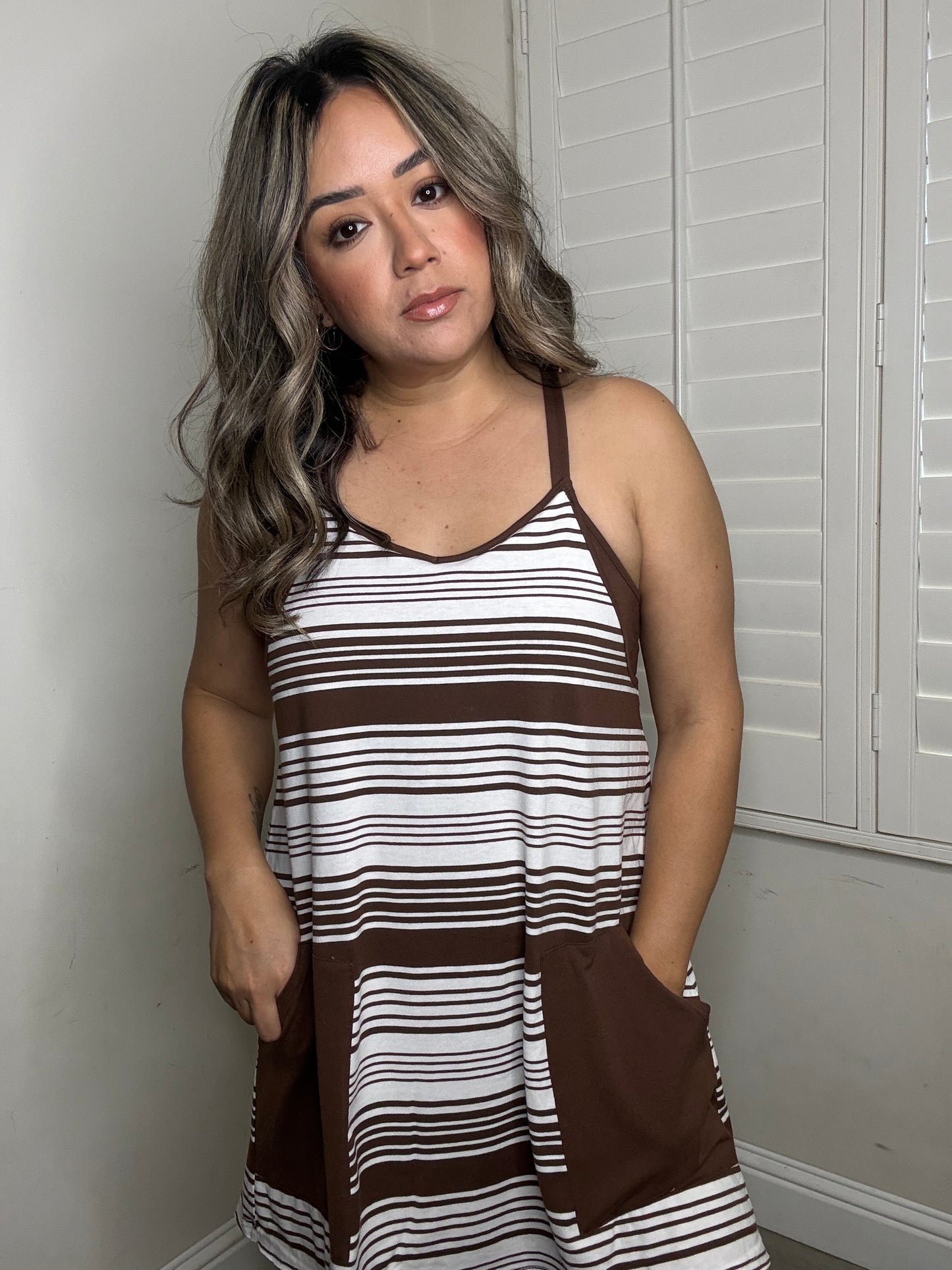 Nellie Striped Knit Dress- Mocha
