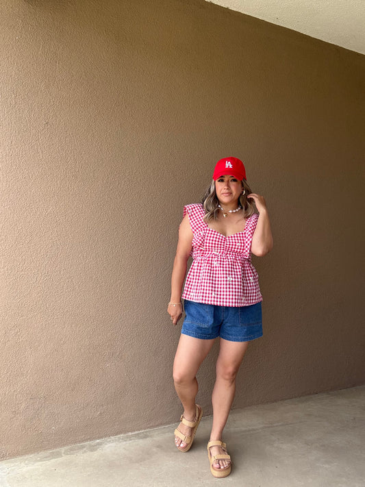 Elle Peplum Gingham Top