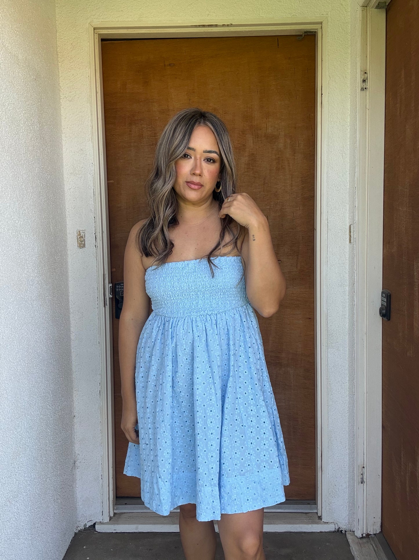 Dean Mini Eyelet Dress- Sky Blue