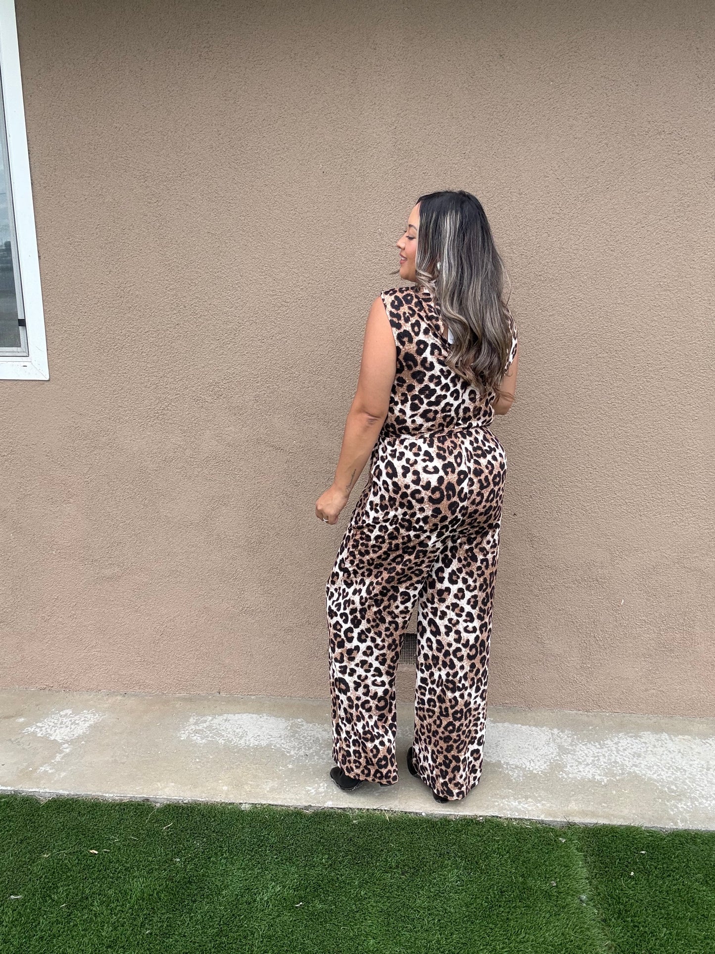Maple Leopard High Cowl Neck Jumpsuit