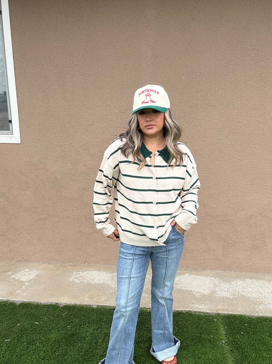 Emilie Green Striped Sweater Top/Cardigan