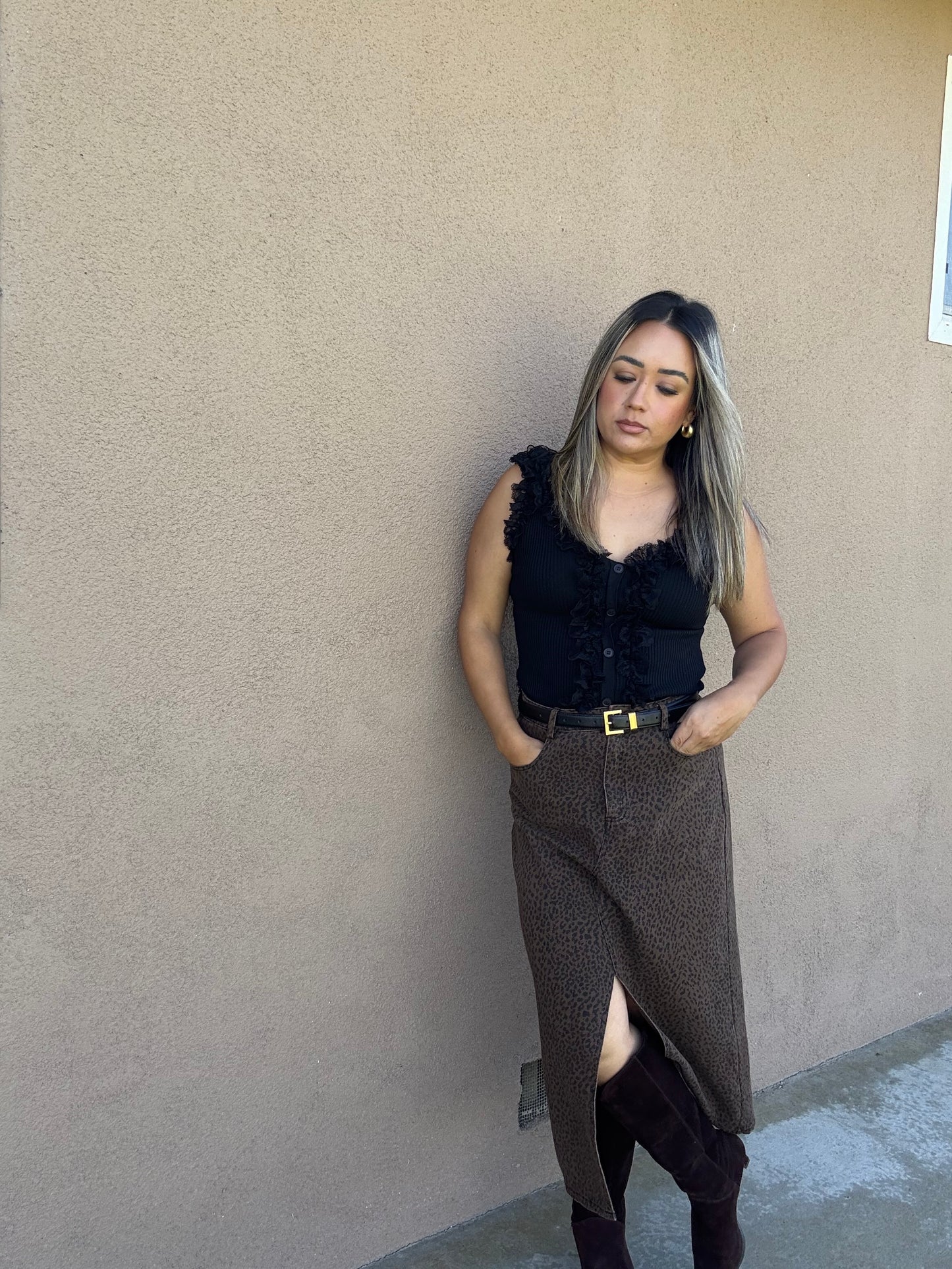 Simone Ruffle Black Top