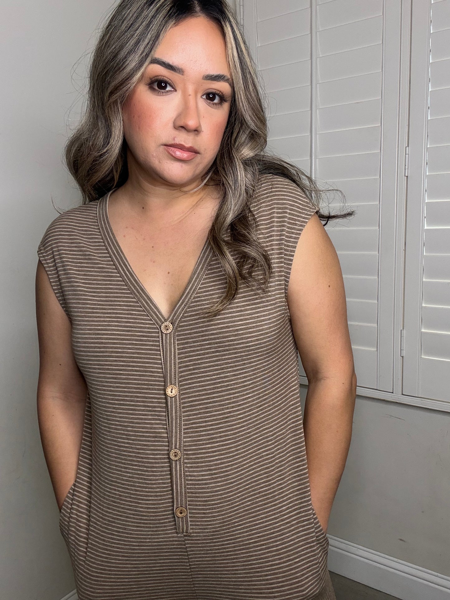 Briar Striped Knit Jumpsuit- Mocha