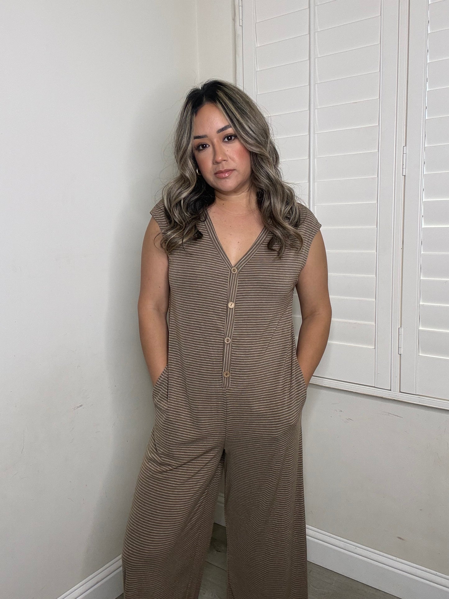 Briar Striped Knit Jumpsuit- Mocha