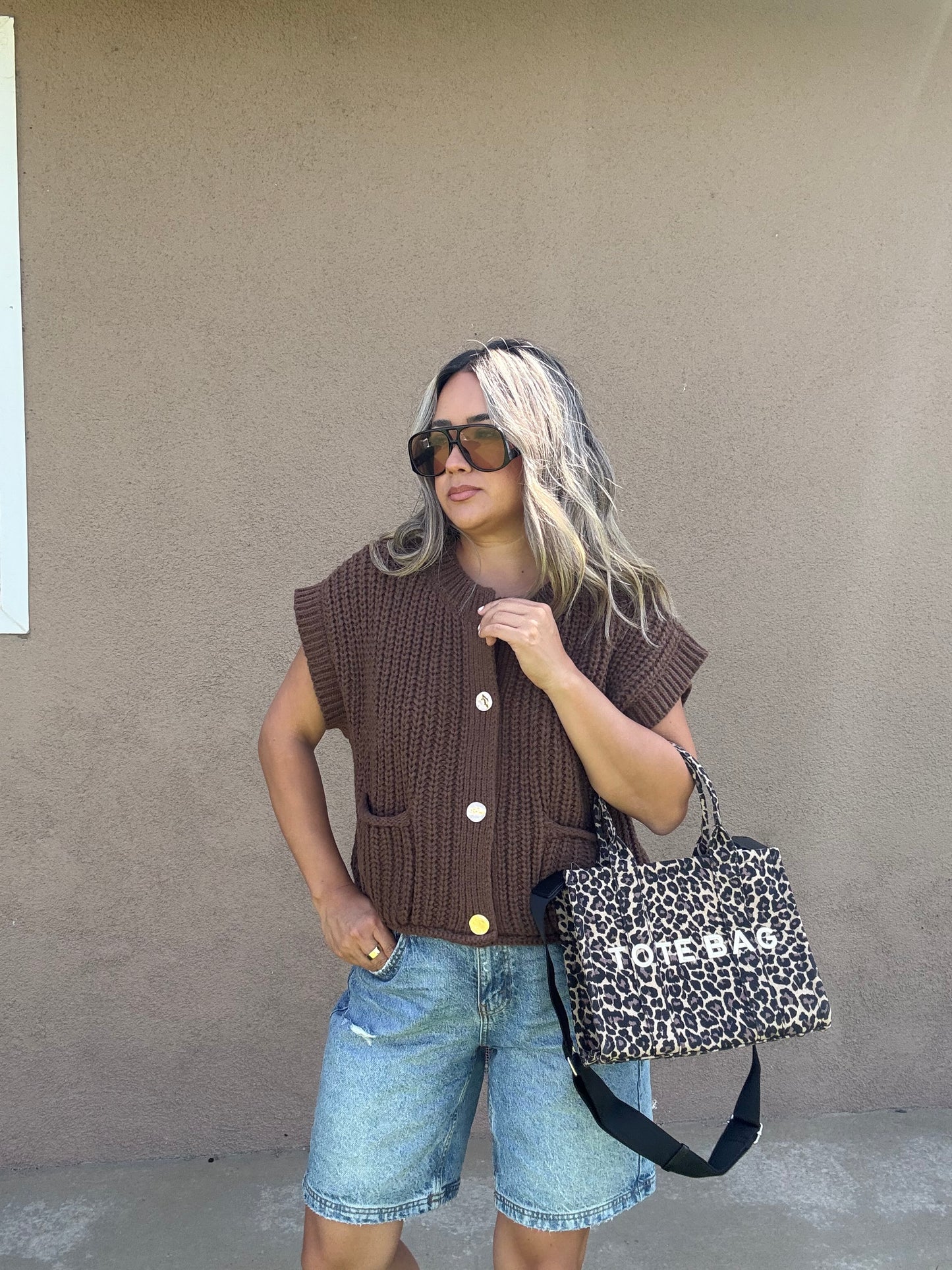 Fall Ready Oversized Knit Sweater Vest- Chocolate
