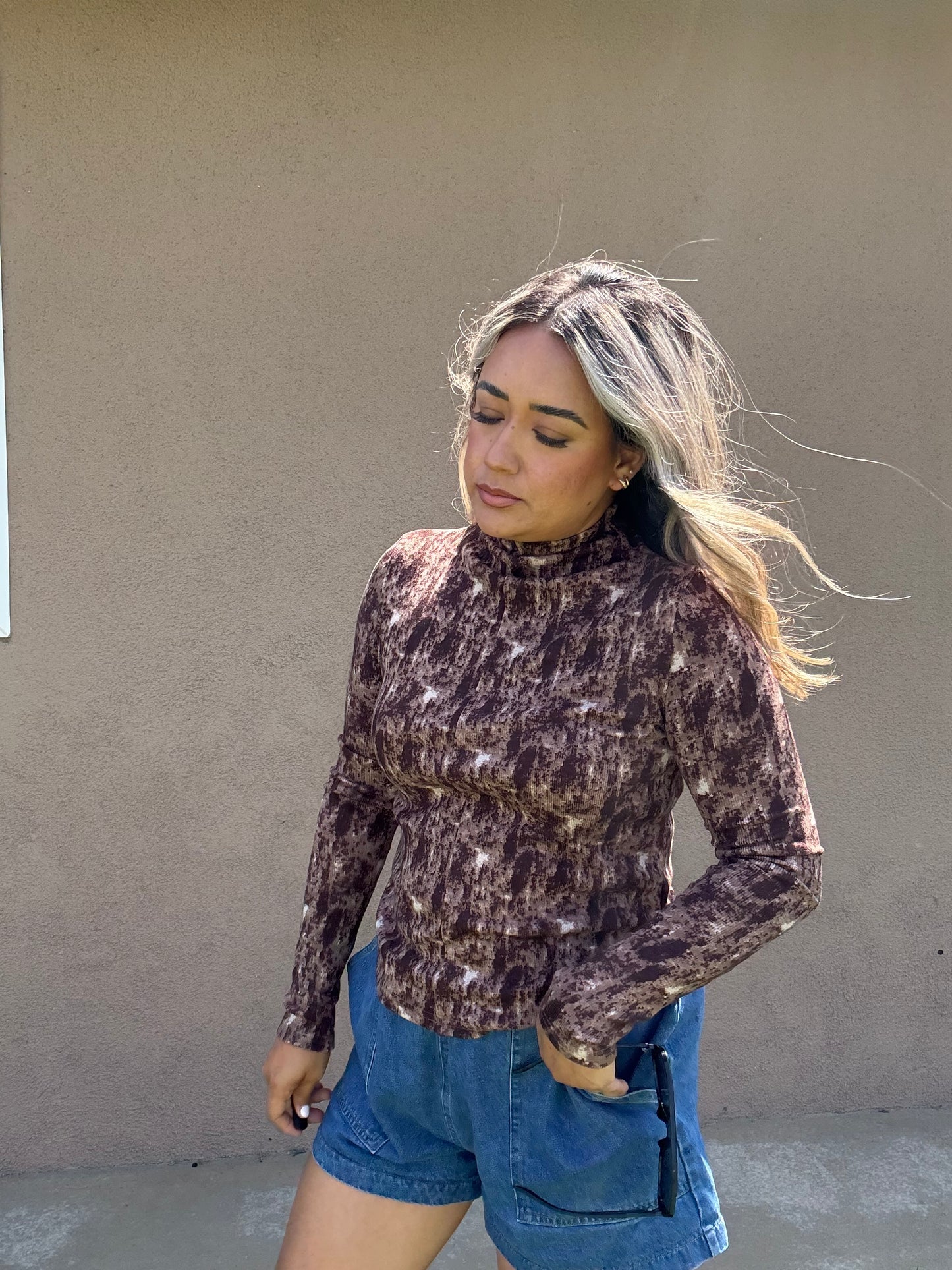 September Ribbed Long Sleeve Top- Chocolate