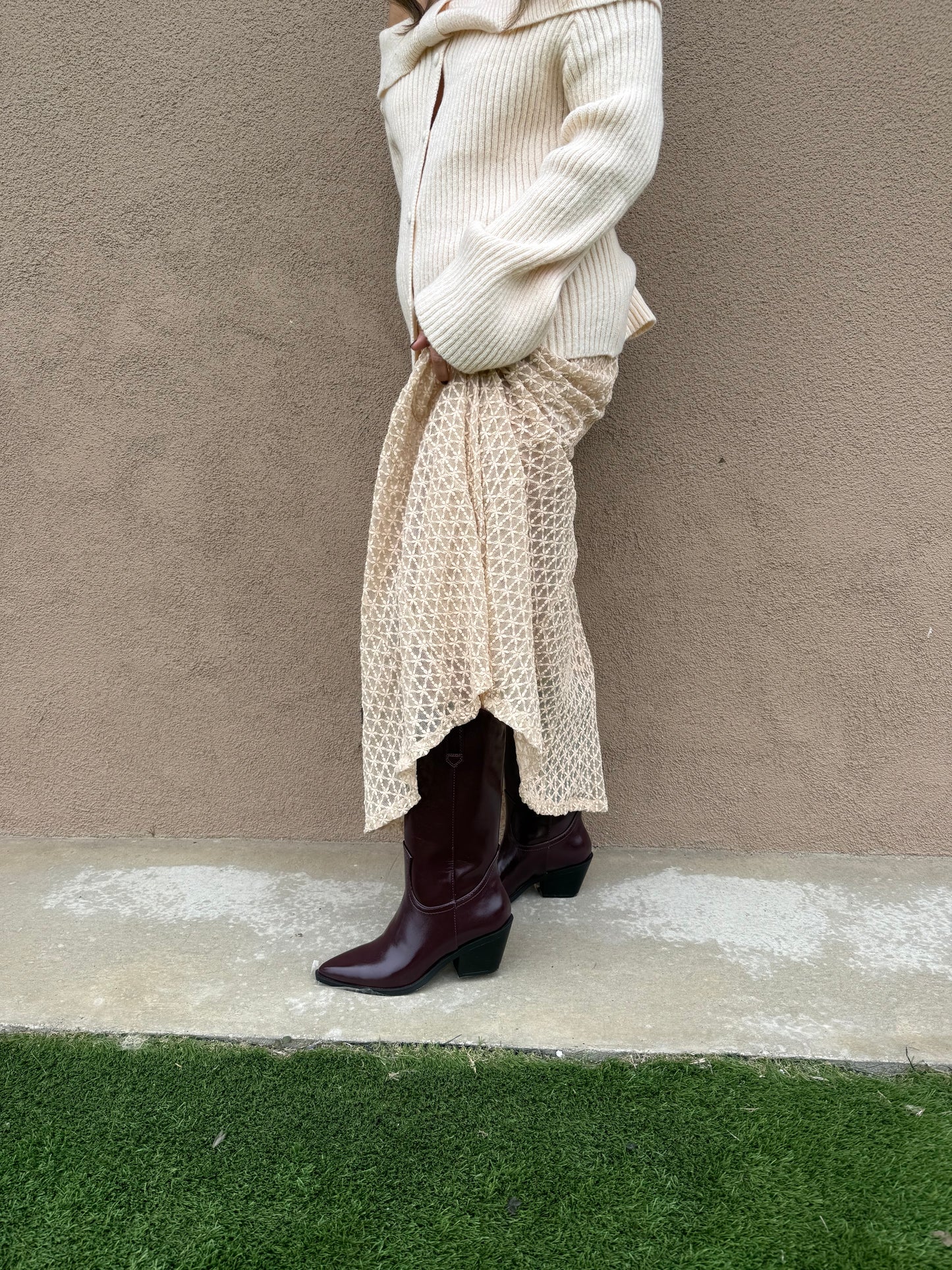 Champagne Sheer Floral Maxi Skirt