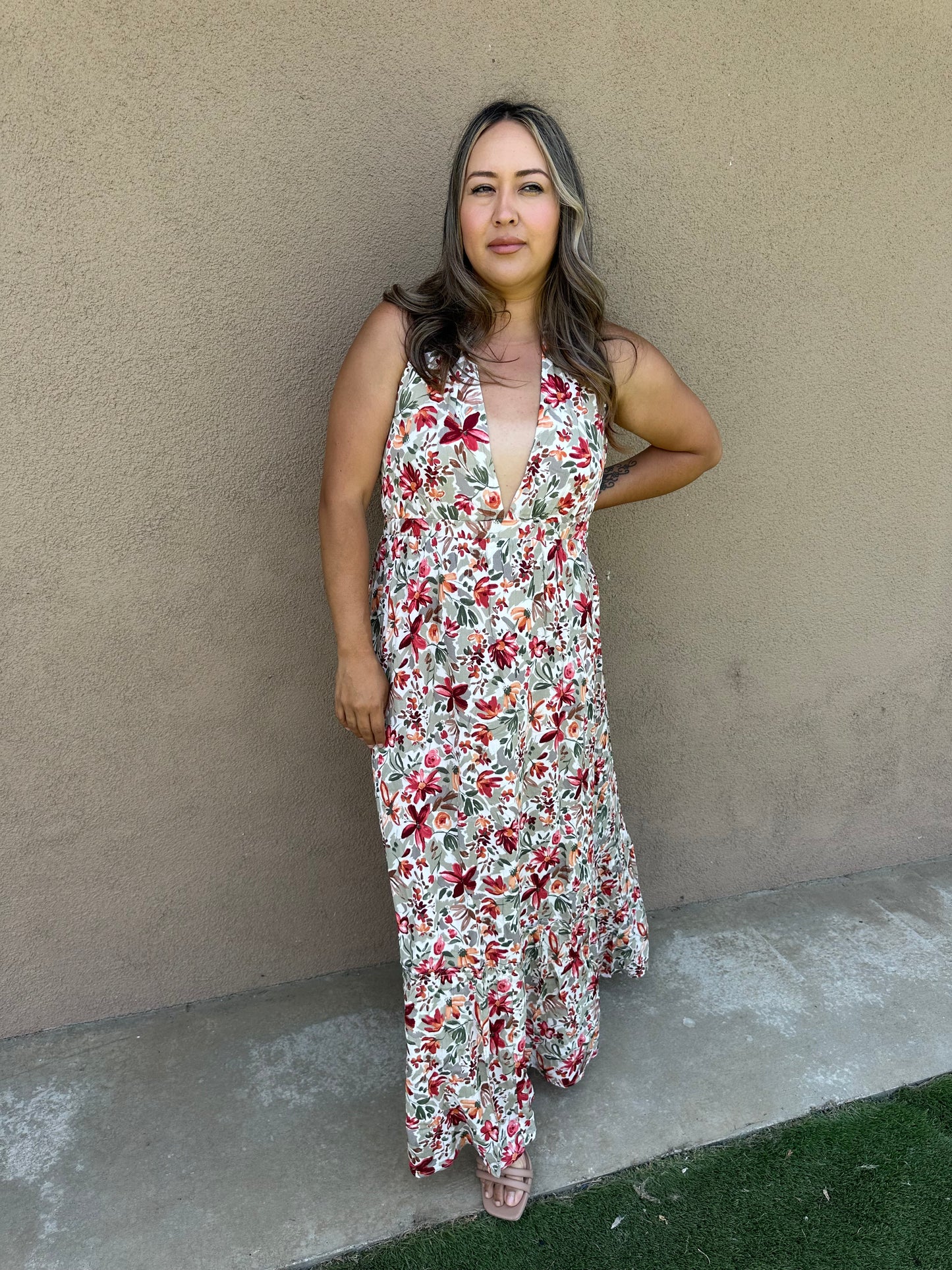 Esmeralda Halter Plunge Maxi Dress