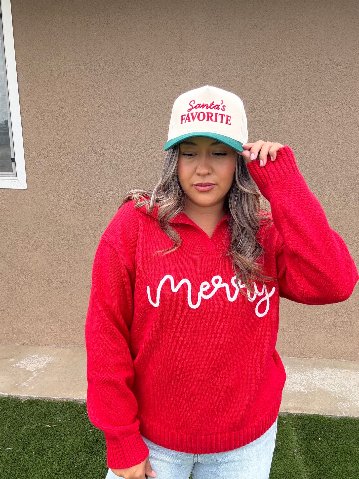 Merry Red Collared Sweater Top