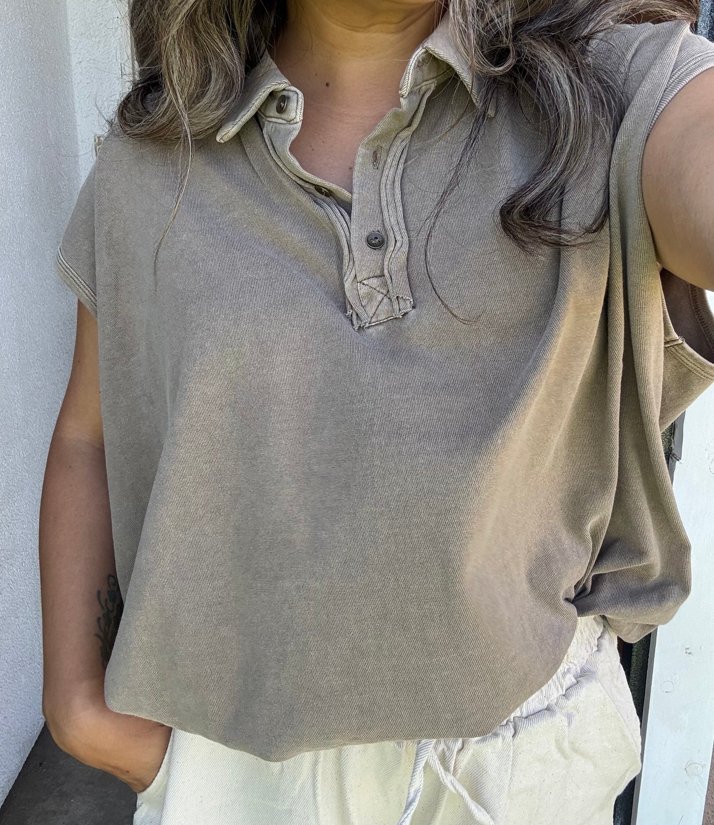 Gianna Oversized Polo Tee- Mocha