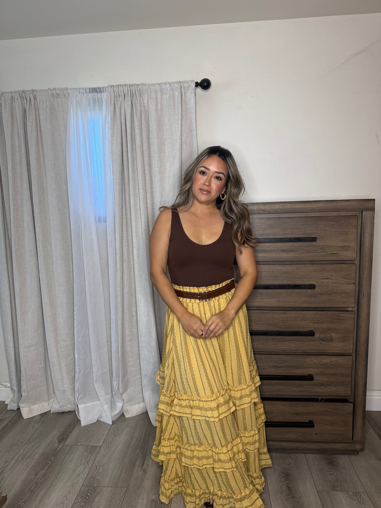 Alma Mia Tiered Maxi Skirt- Yellow