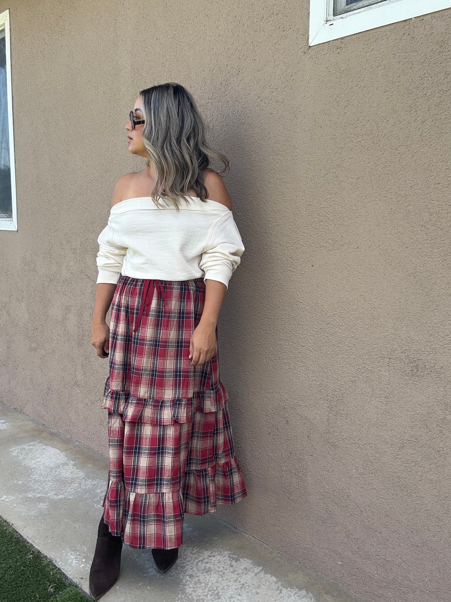Checked Out Maxi Plaid Skirt