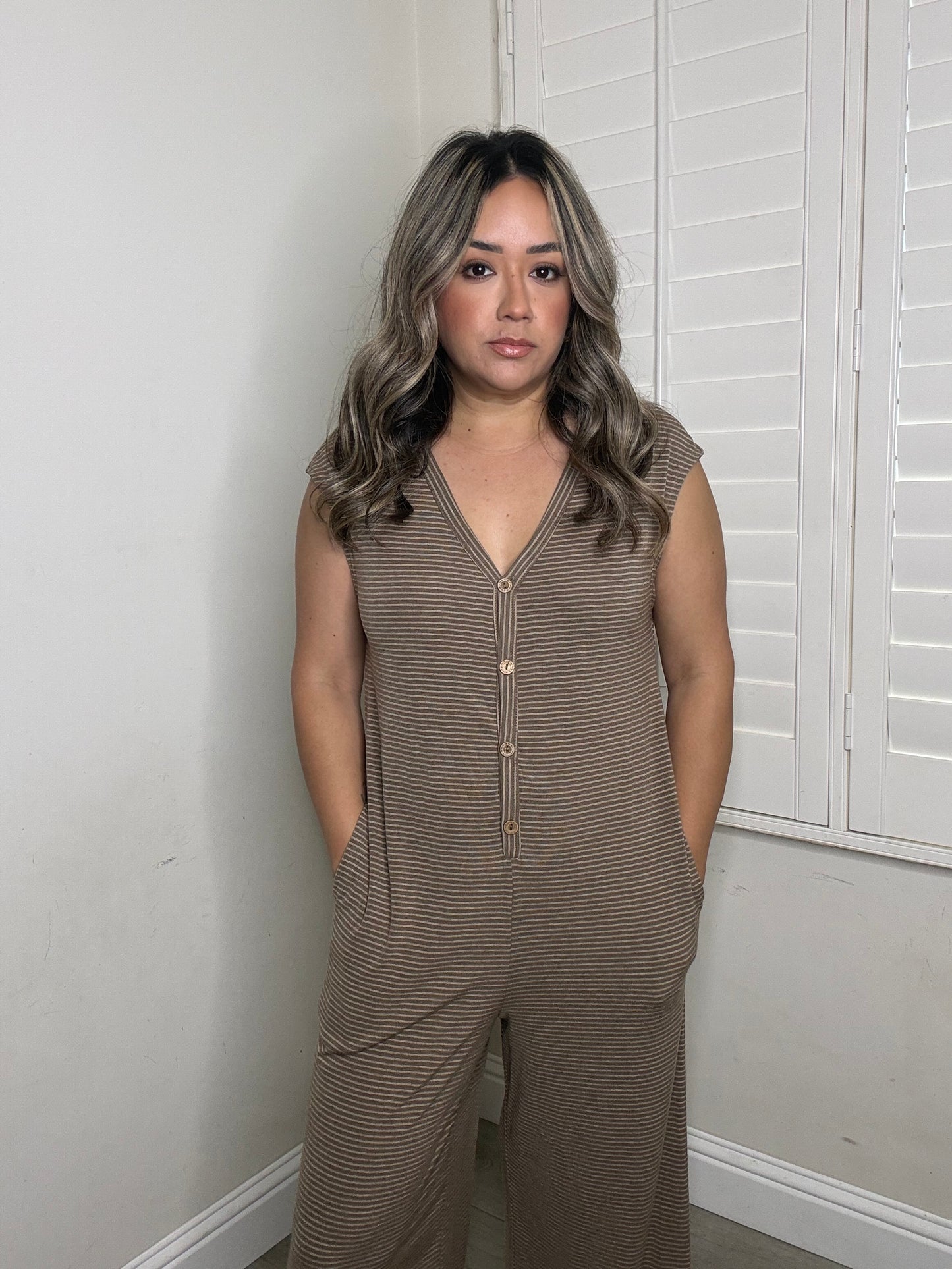 Briar Striped Knit Jumpsuit- Mocha