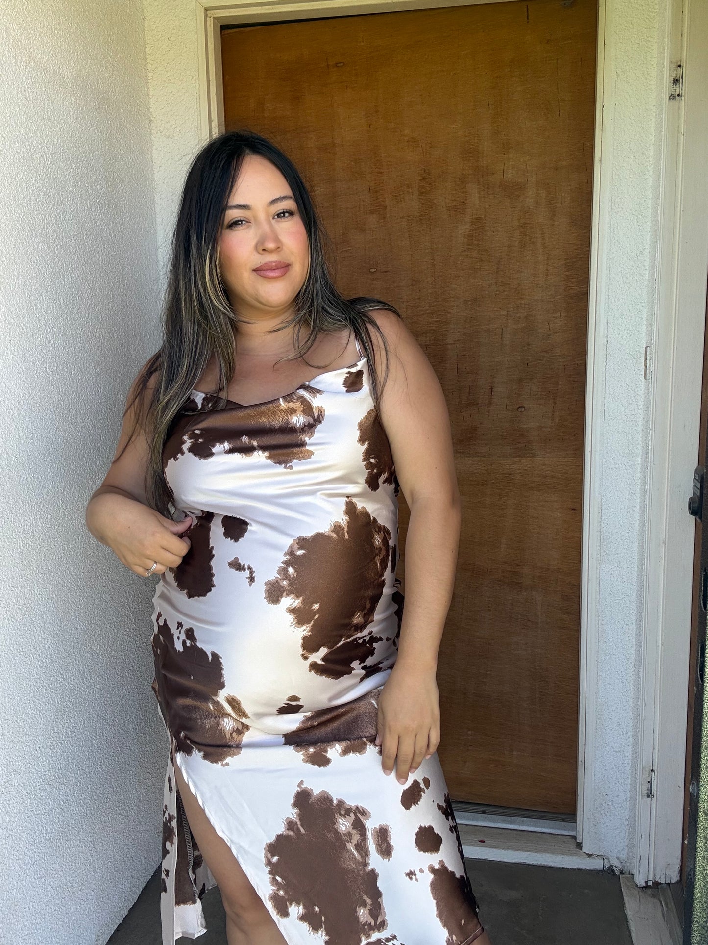 Jameson Satin Slip Dress Cowprint