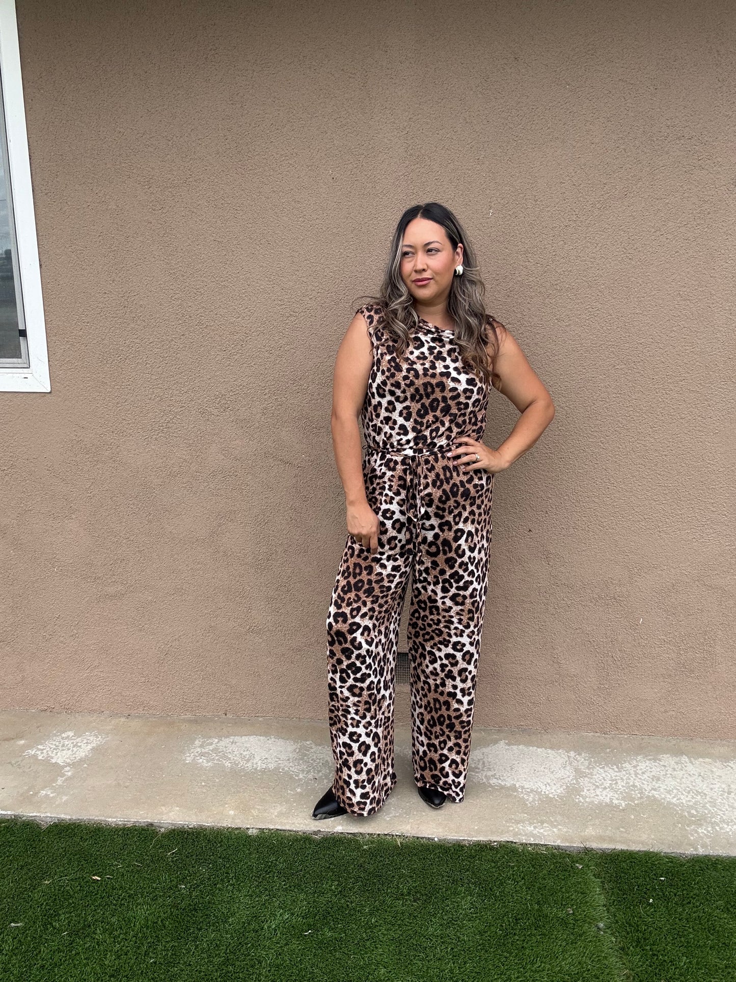 Maple Leopard High Cowl Neck Jumpsuit