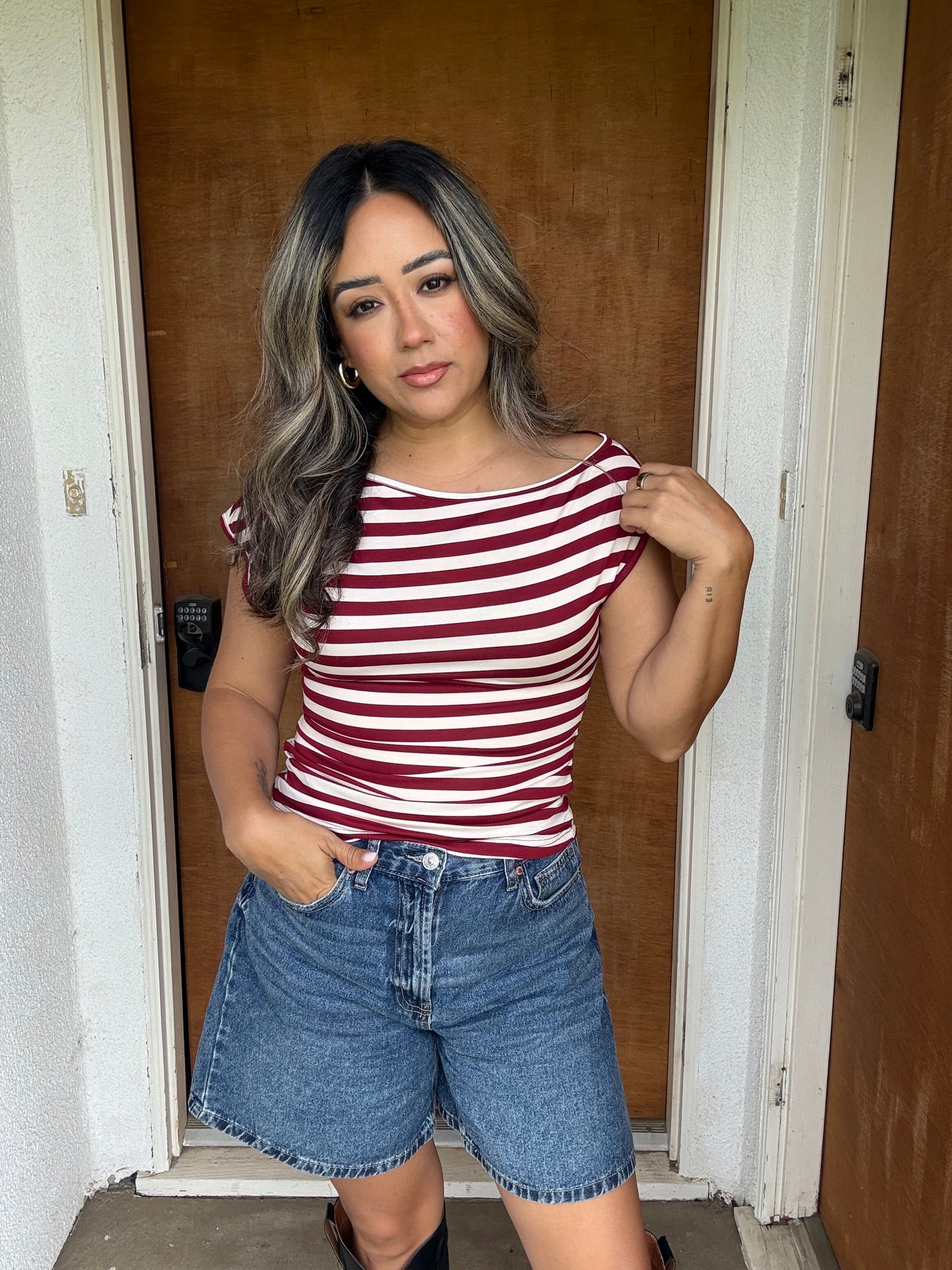 Summer Staple Striped Top- Burgundy