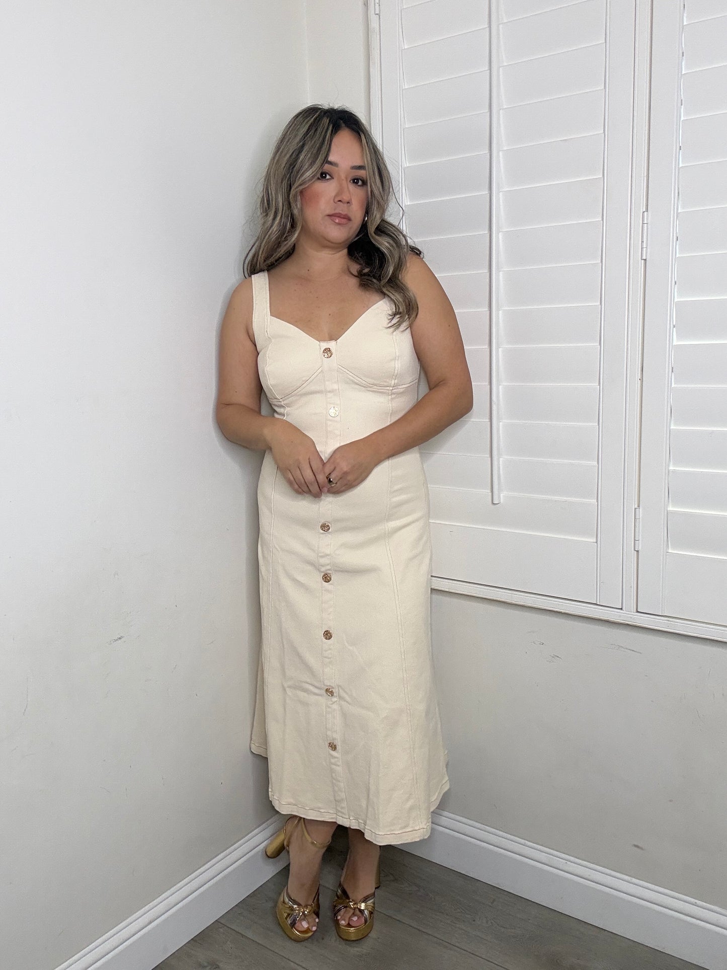 Millie Denim Button Down Dress- Cream
