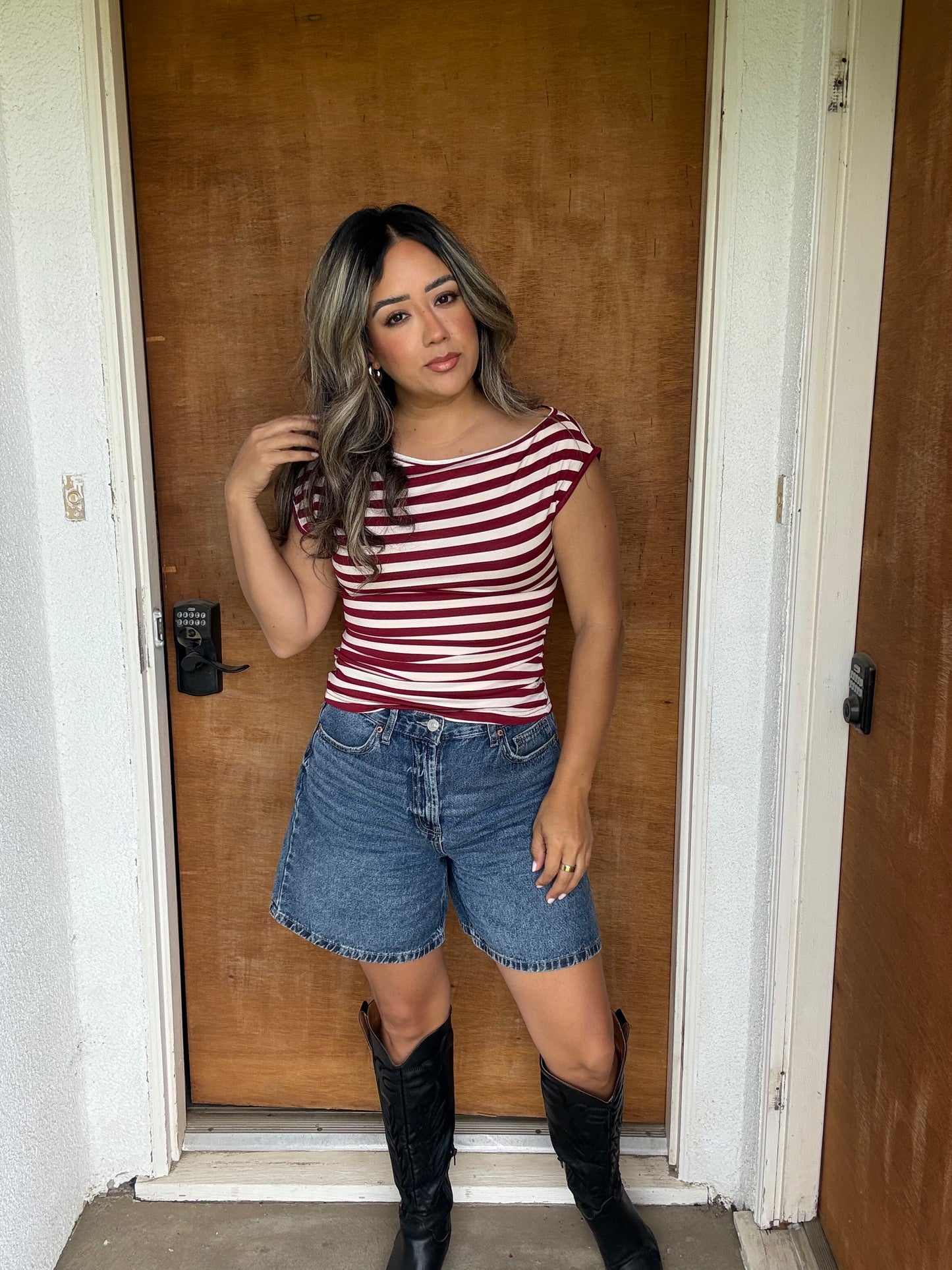 Summer Staple Striped Top- Burgundy
