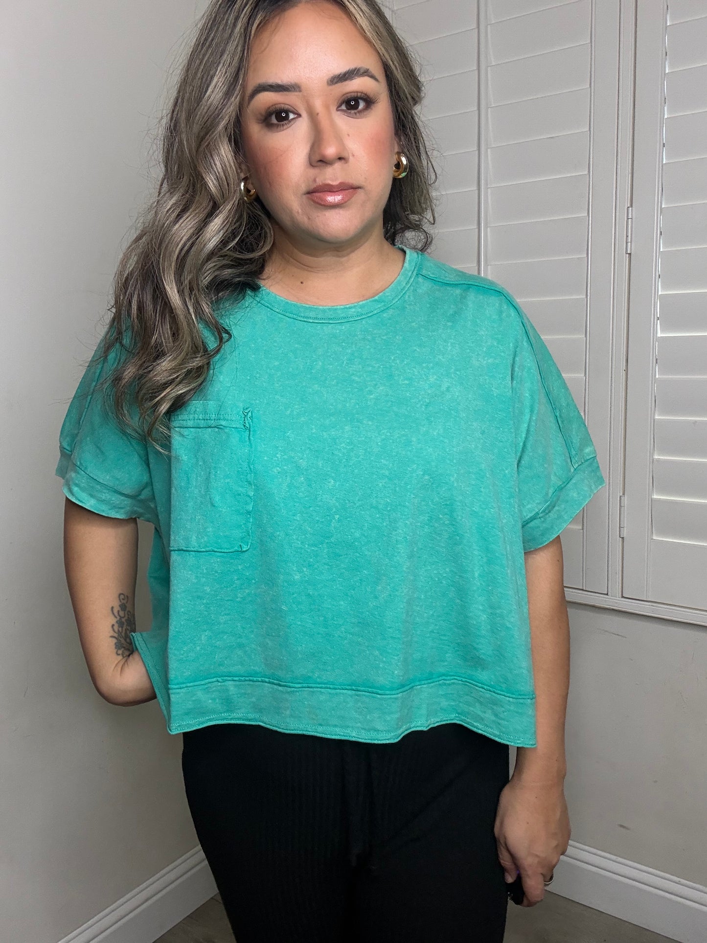 Kai Oversized Cropped Tee- Washed Seafoam