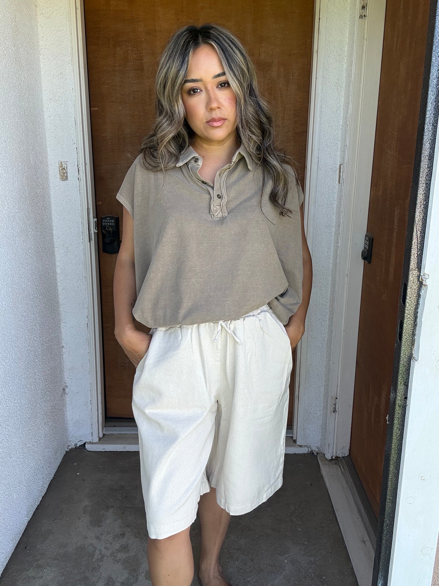 Gianna Oversized Polo Tee- Mocha