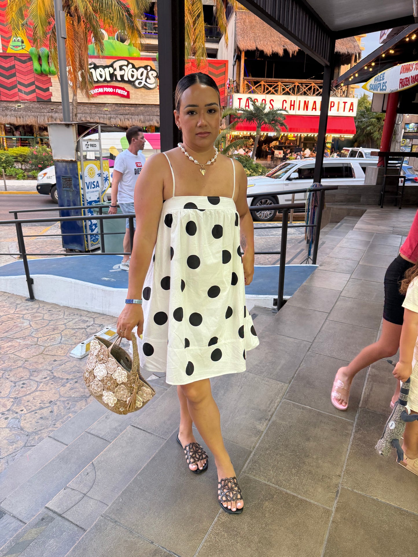 Que Chula Linen Polka Dot Mini Dress