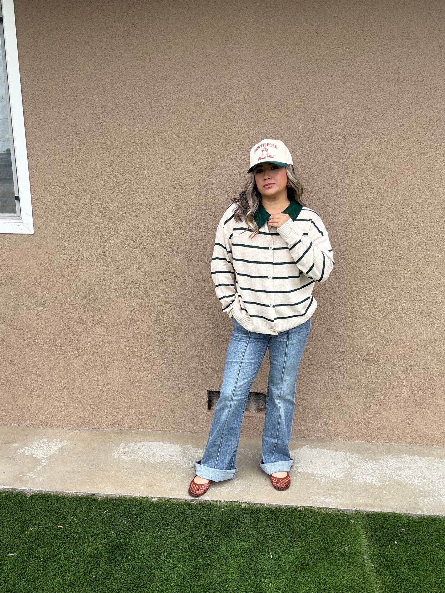 Emilie Green Striped Sweater Top/Cardigan