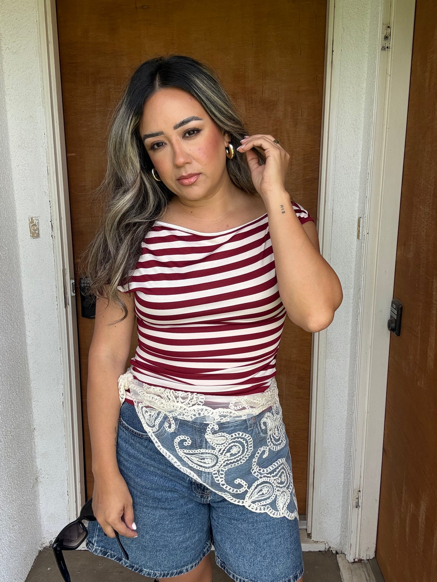 Summer Staple Striped Top- Burgundy