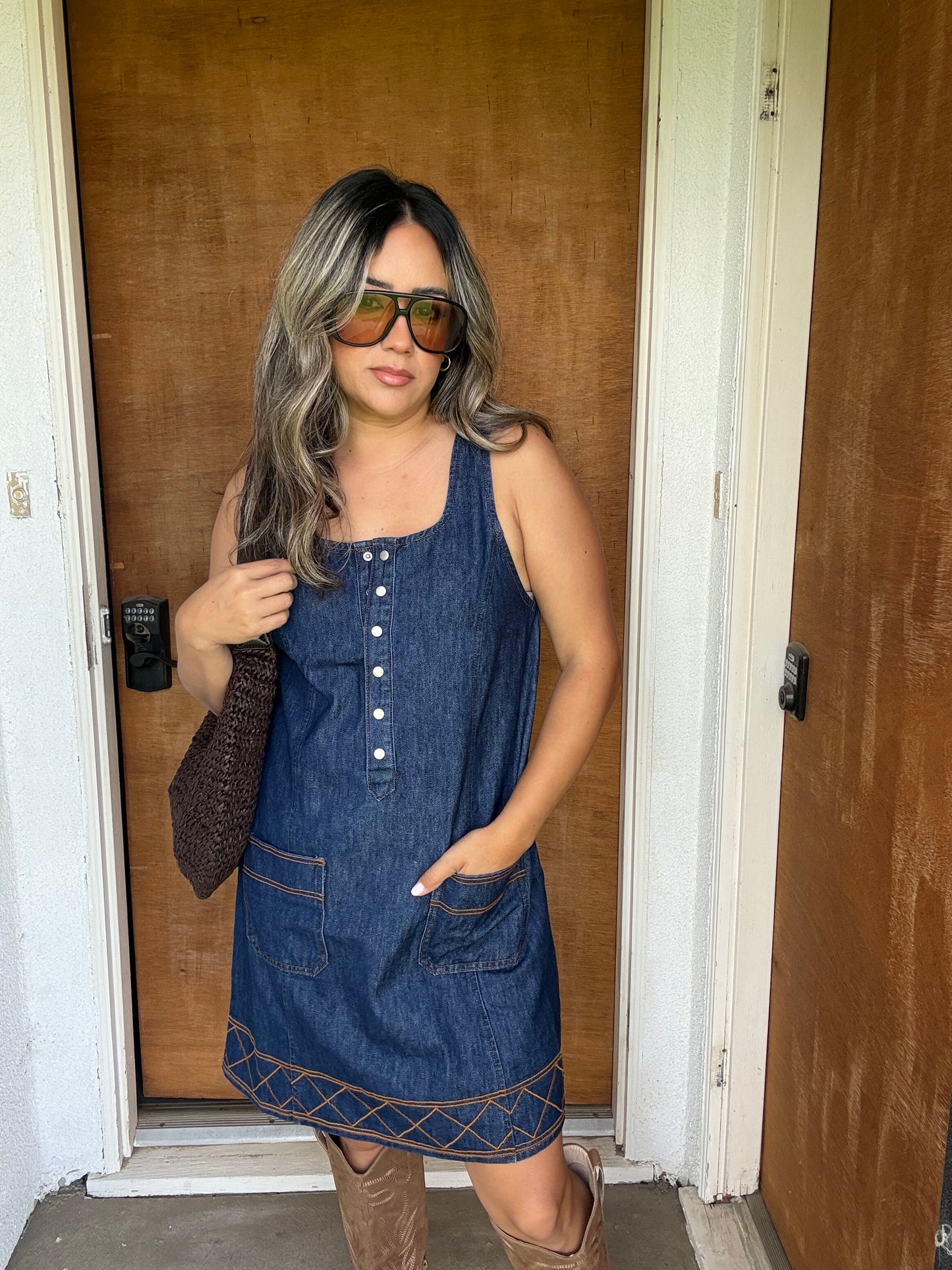 Indigo Denim Embroidered Dress