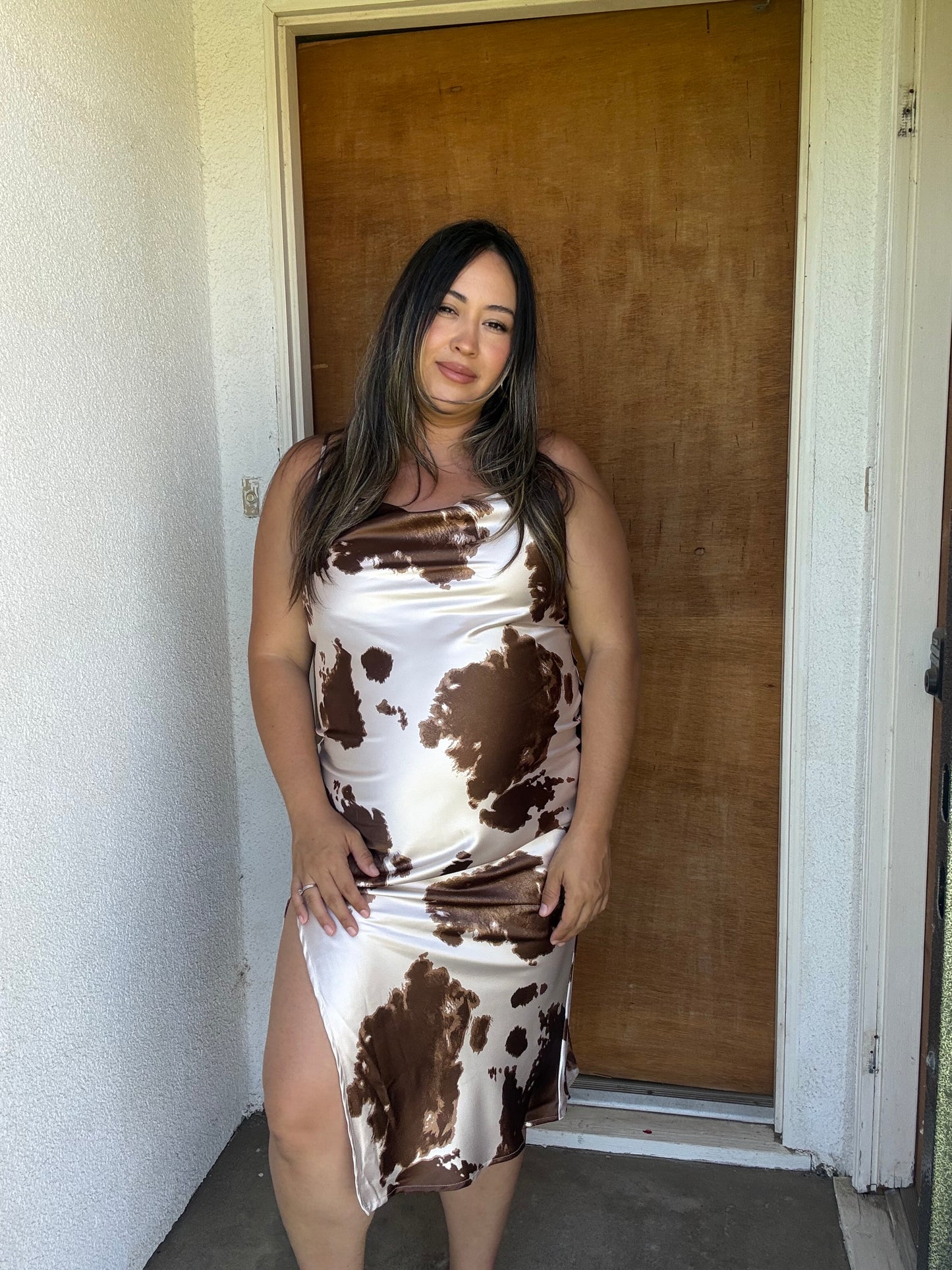 Jameson Satin Slip Dress Cowprint