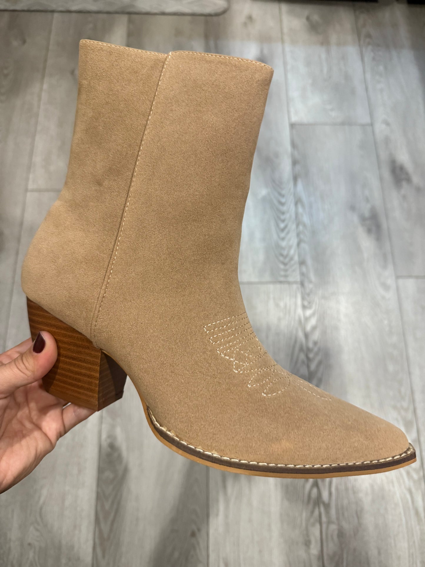 Fancy Light Taupe Western Bootie