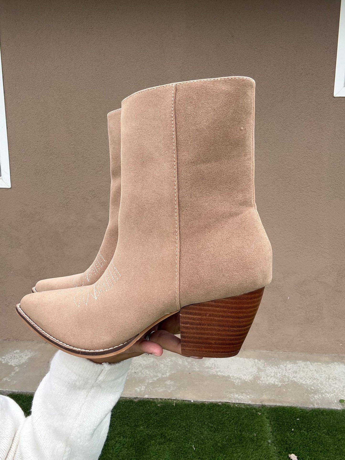 Fancy Light Taupe Western Bootie