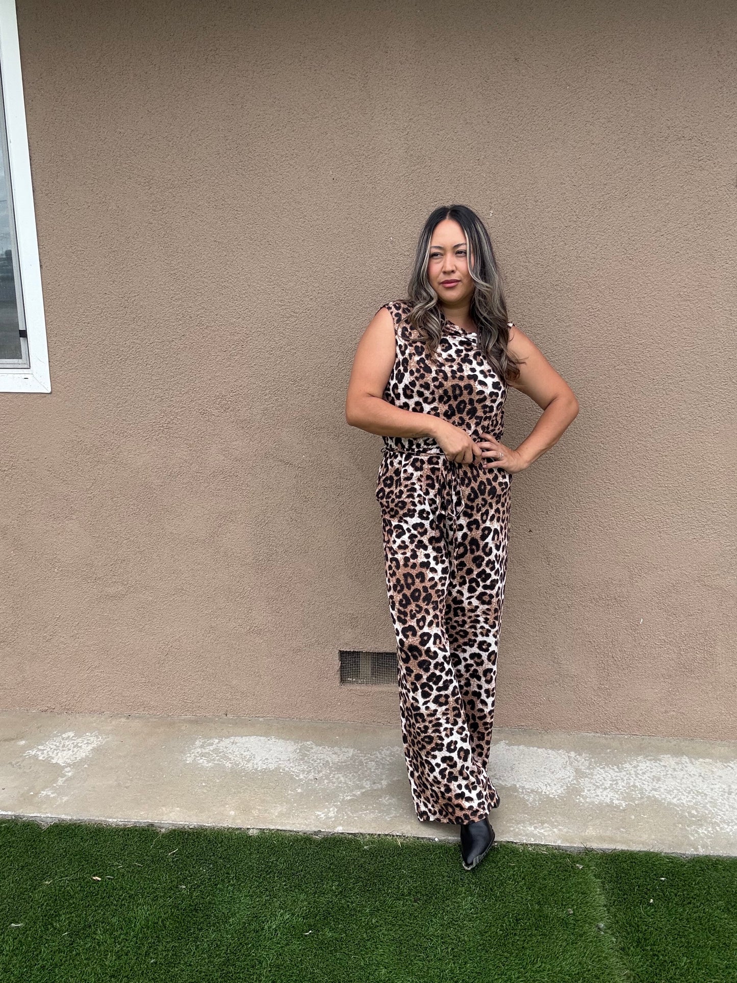 Maple Leopard High Cowl Neck Jumpsuit