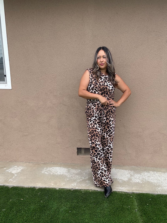 Maple Leopard High Cowl Neck Jumpsuit