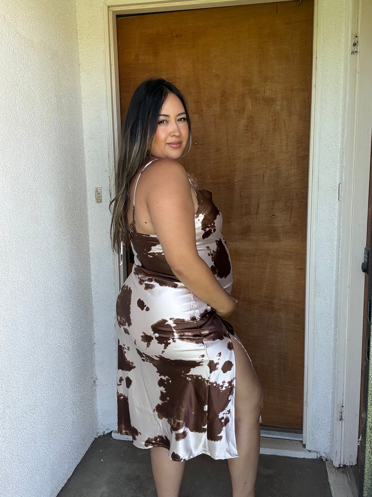 Jameson Satin Slip Dress Cowprint