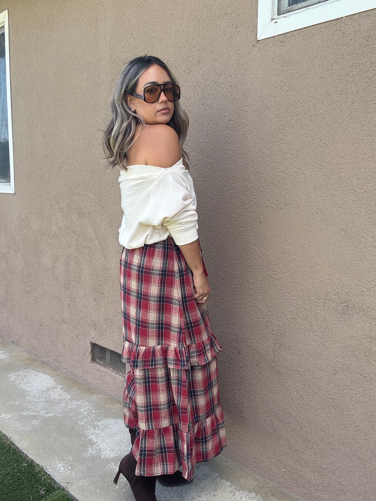 Checked Out Maxi Plaid Skirt
